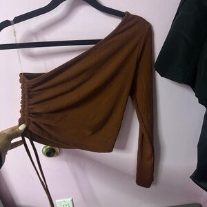 Fashion Nova One-Shoulder Rust Brown Ruched Crop Top